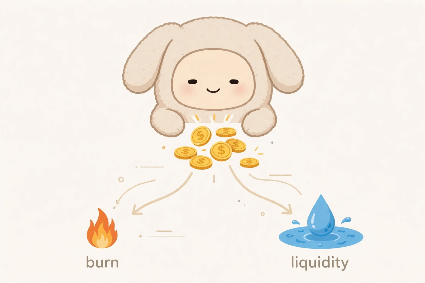 Fee engine loop: half of every royalty cycle buys and burns MDOG, half becomes permanently locked liquidity